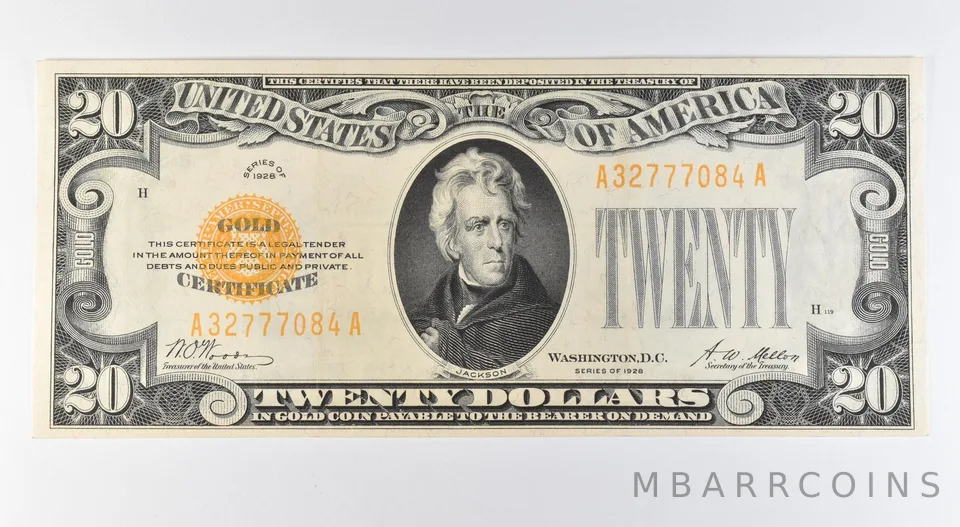1928 $20 Gold Certificate Yellow Seal Fr#2402 *9581