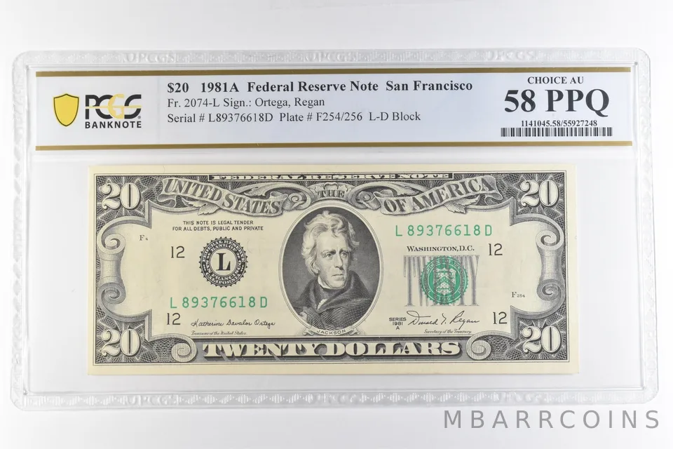 1981 A $20 San Francisco CA FRN Fr#2074-L Choice AU 58 PPQ PCGS *6885