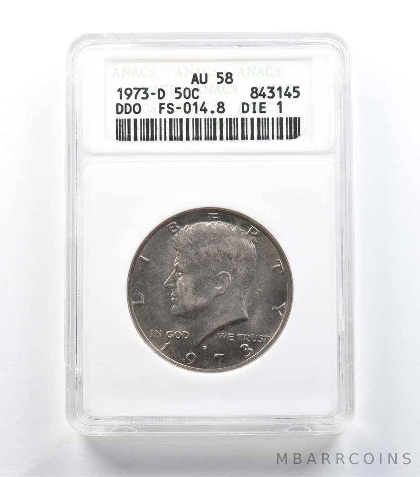 1973-D Kennedy Half Dollar DDO FS-014.8 Die 1 AU58 ANACS *1474