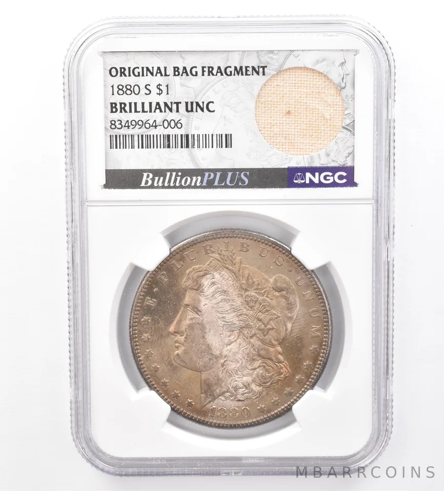 1880-S Morgan Silver Dollar Original Bag Fragment BU NGC Beautiful Tone *1557