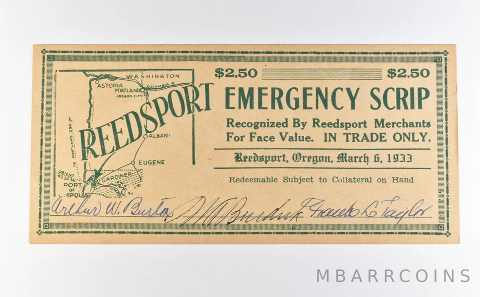 1933 $2.50 Reedsport OR Emergency Scrip *9764