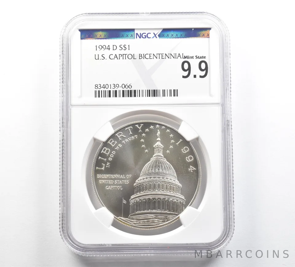 1994-D Capitol Commemorative Silver Dollar Mint State 9.9 NGC X NGCX