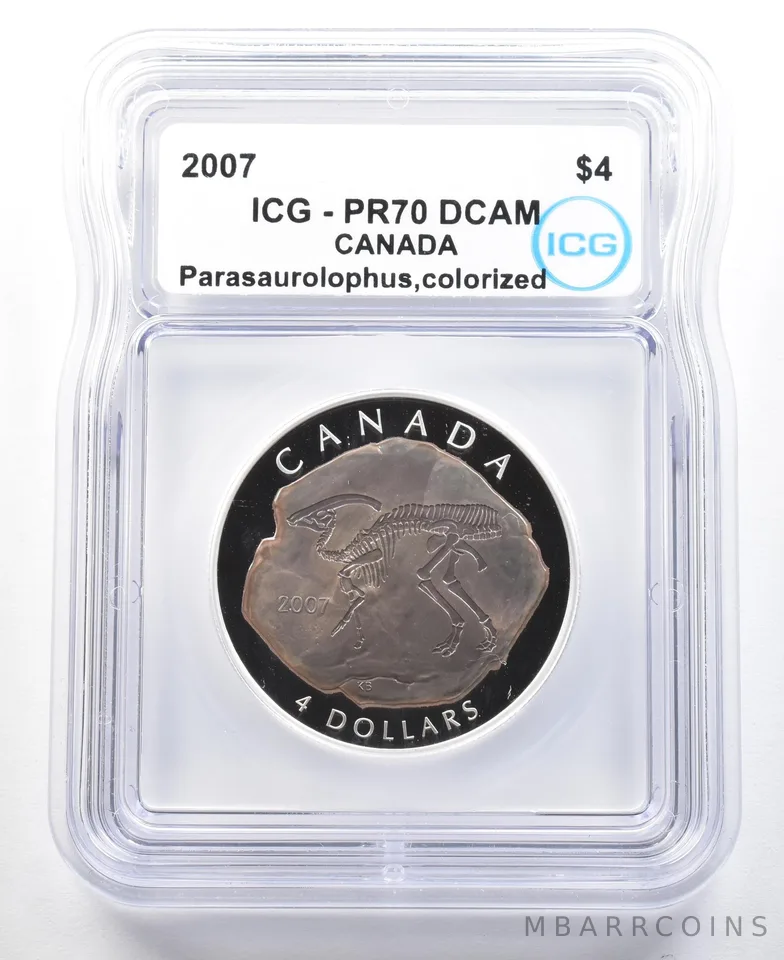 2007 Canada 4 Dollars Silver Parasaurolophus Colorized PR70 DCAM ICG a3065