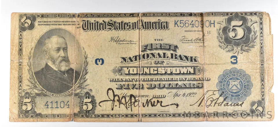 1902 $5 National Currency Note Youngstown OH Ch#3 Large Note a5629
