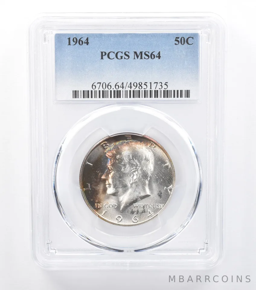 1964 Kennedy Half Dollar MS64 PCGS Peripheral Tone *7778