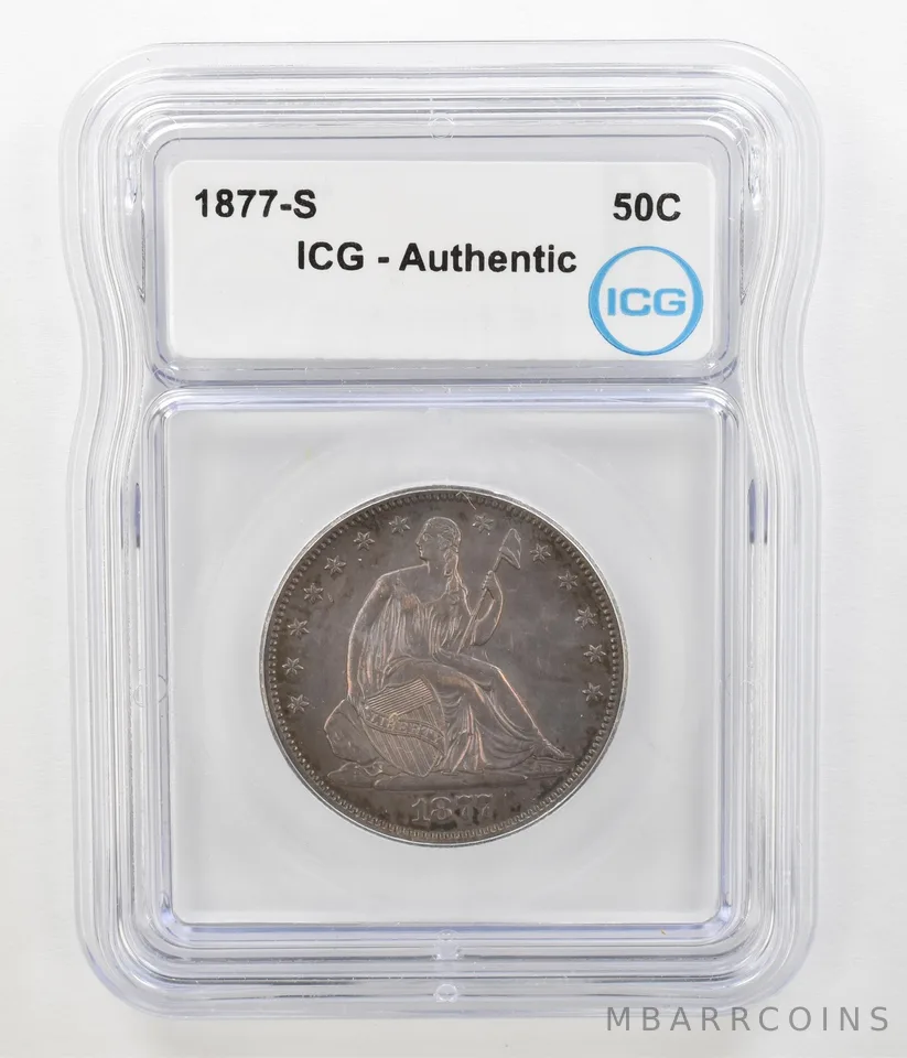 1877-S Seated Liberty Half Dollar Authentic ICG Beautiful Tone a4539