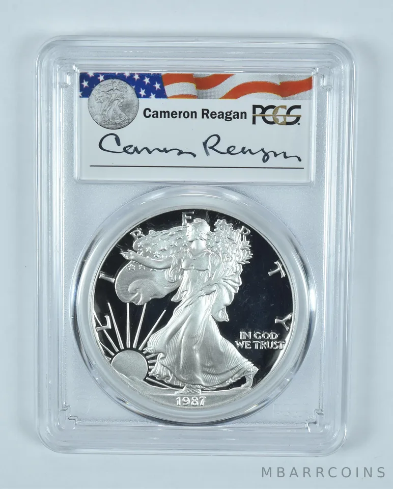 1987-S American Silver Eagle Cameron Reagan Signed PR69 DCAM PCGS
