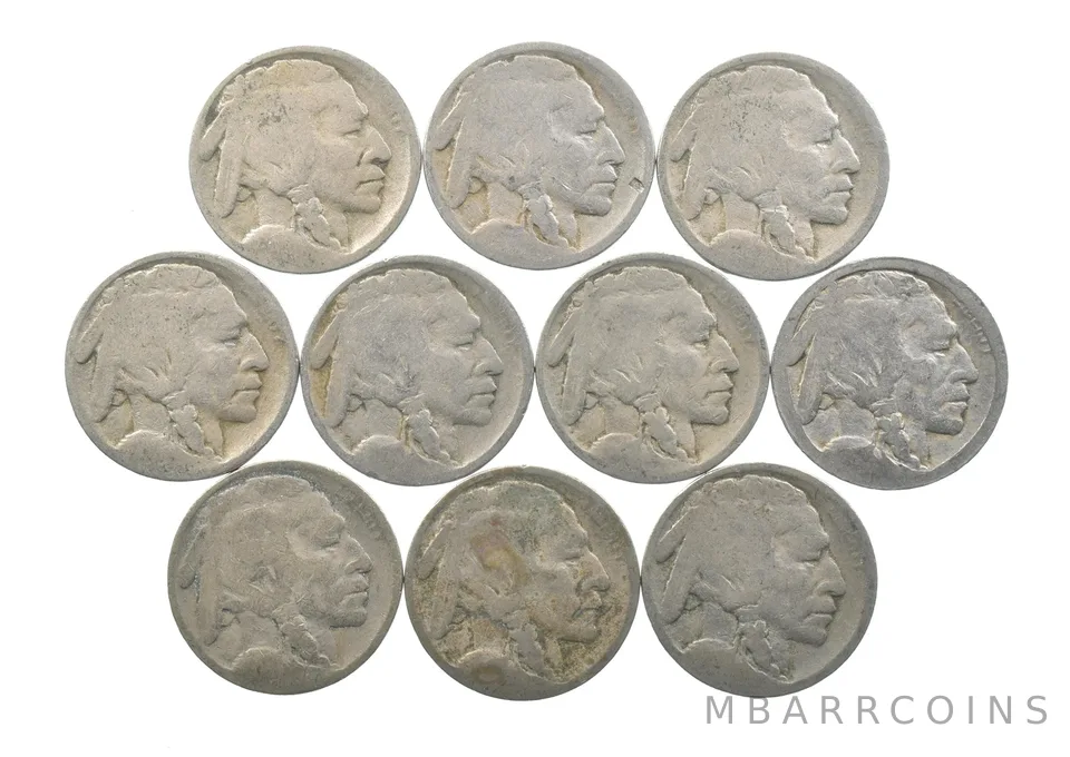 Lot of 105c RAISED GROUND1913 Buffalo NickelsFirst Year Issue! May be P/D/S *630