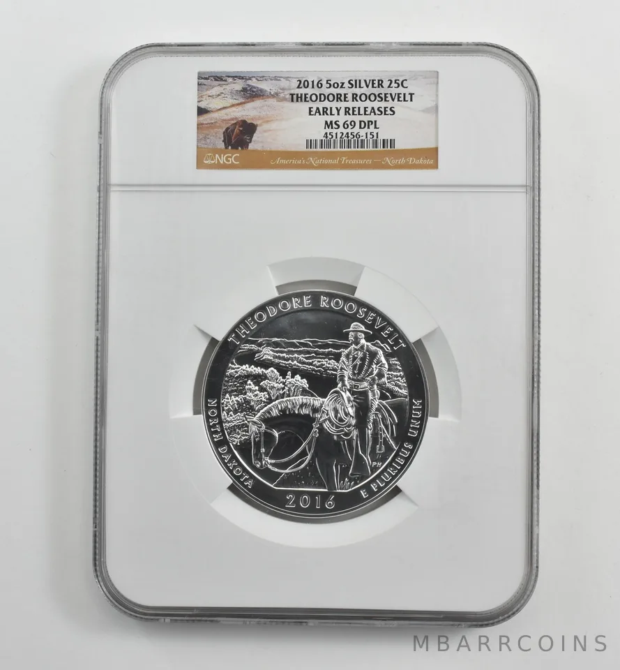 2016 5 Oz Silver Quarter ATB Theodore Roosevelt MS69 DPL NGC *1542