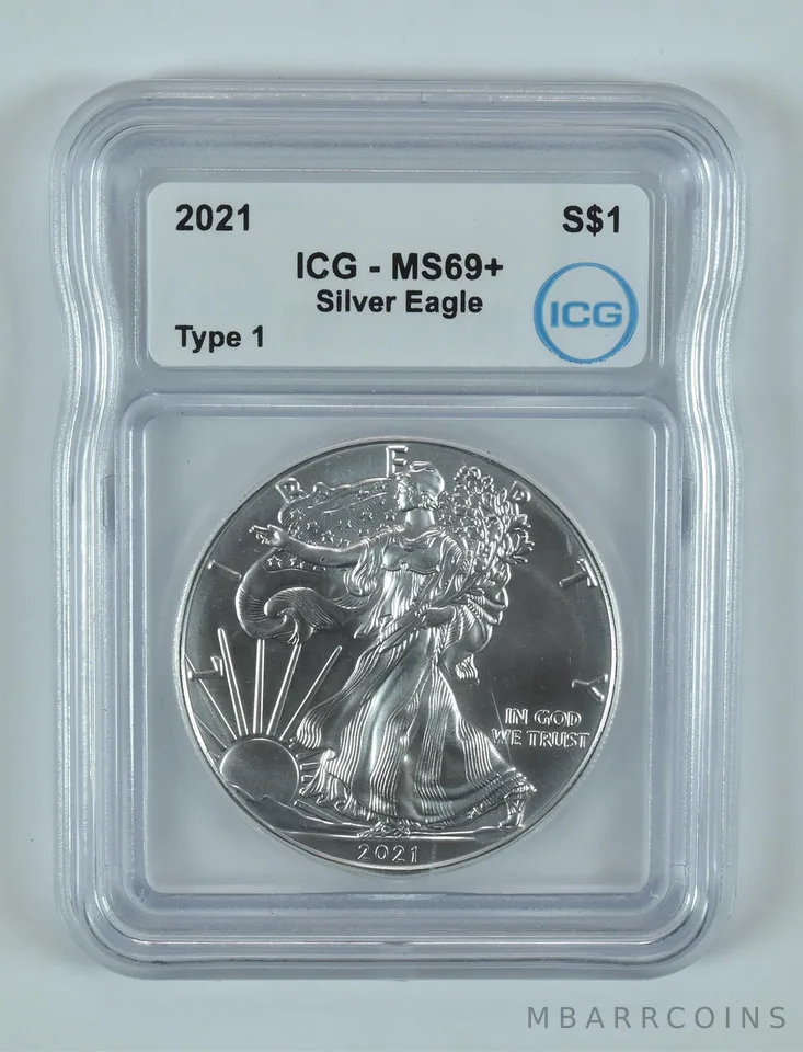 2021 T1 American Silver Eagle Type 1 MS69+ ICG