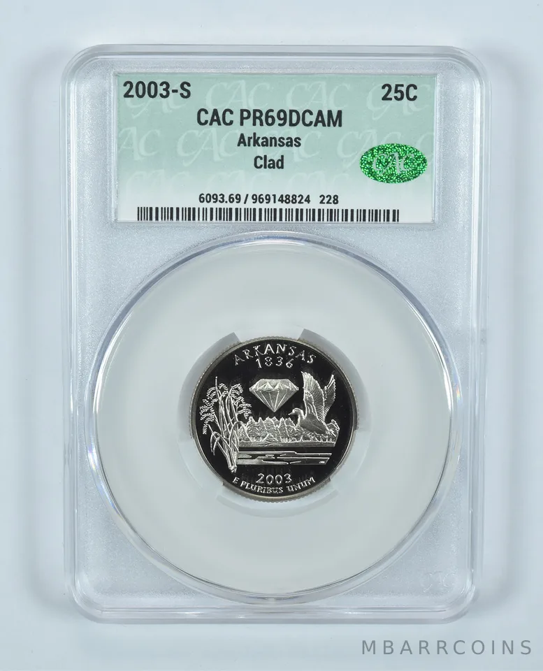 2003-S Washington State Quarter Arkansas CLAD PR69 DCAM CAC CACg