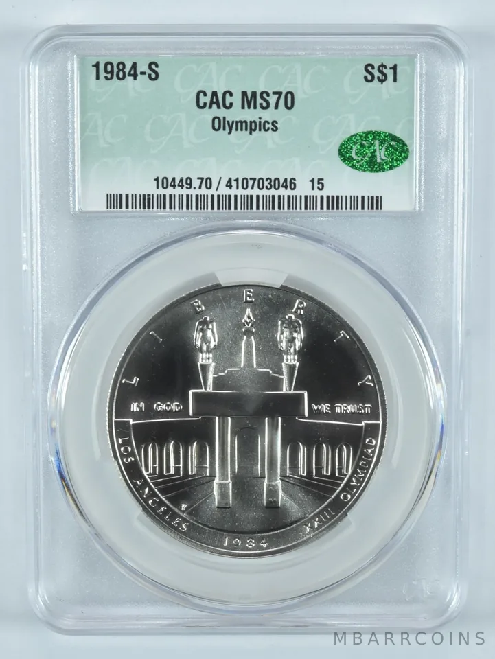1984-S Olympics Commemorative Silver Dollar MS70 CAC CACg