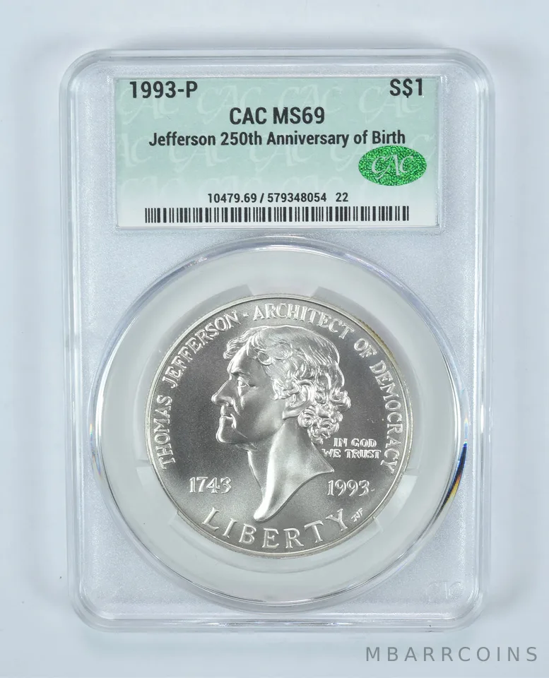 1993-P Thomas Jefferson Commemorative Silver Dollar MS69 CAC CACg