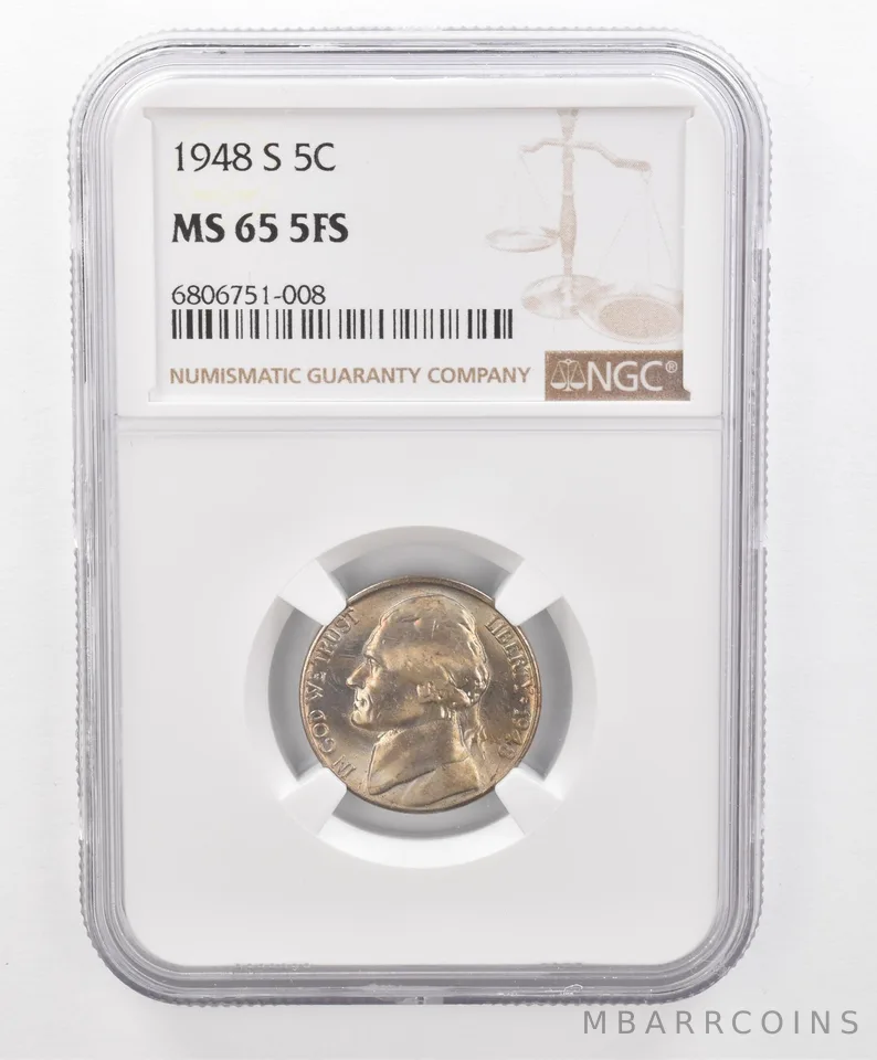 1948-S Jefferson Nickel MS65 5FS NGC Beautiful Tone *2703