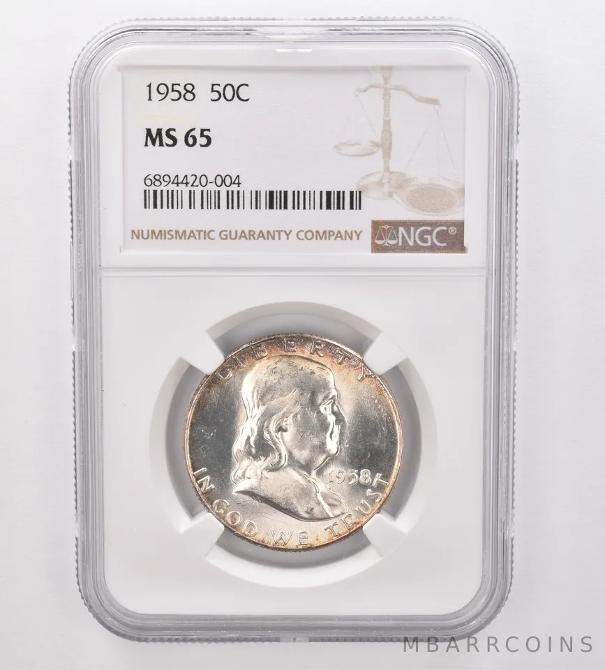 1958 Franklin Half Dollar MS65 NGC Beautiful Tone *9908