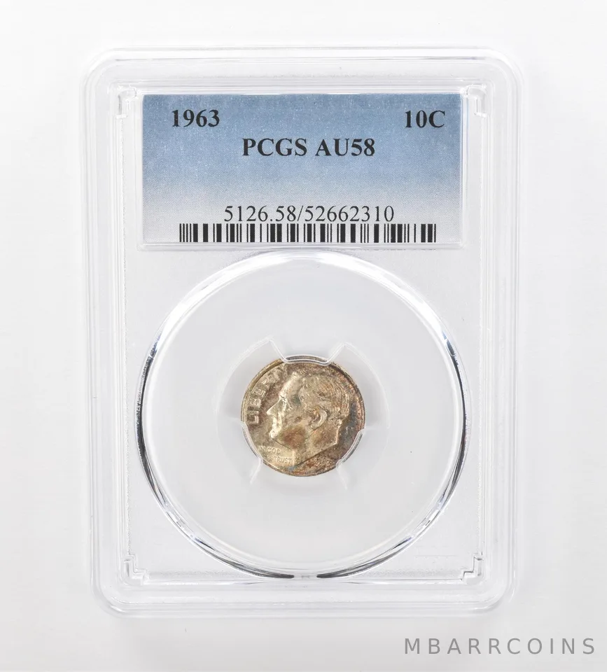 1963 Roosevelt Dime AU58 PCGS Beautiful Tone *1018