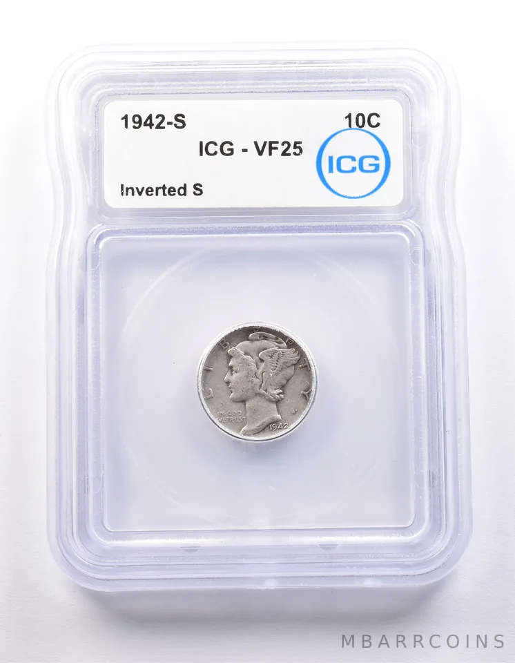 1942-S Mercury Dime Inverted S VF25 ICG *9857