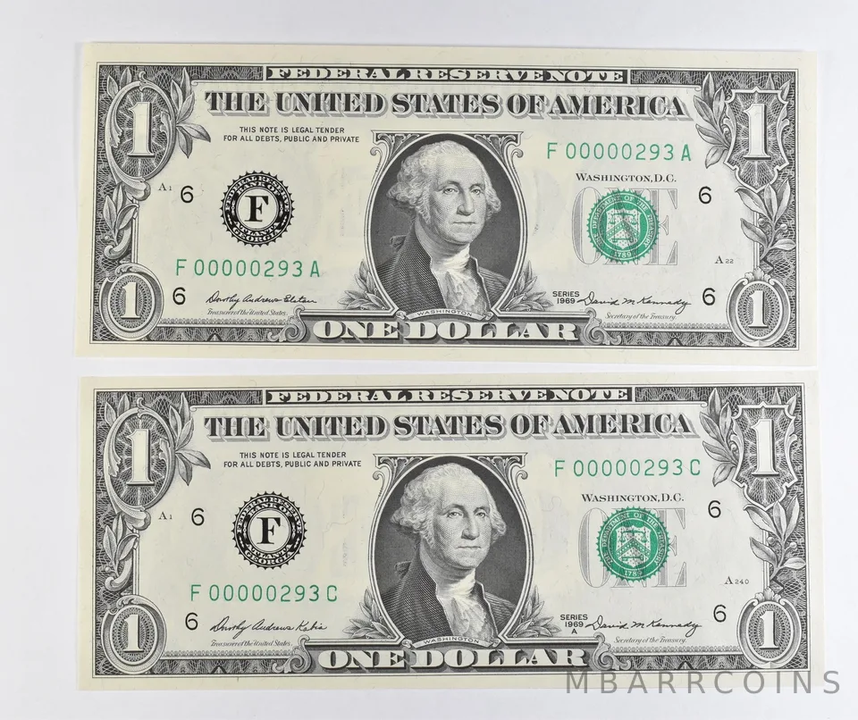 Lot (2) Matching Serial Numbers 1969/1969 $1 Atlanta GA FRN Low *1724