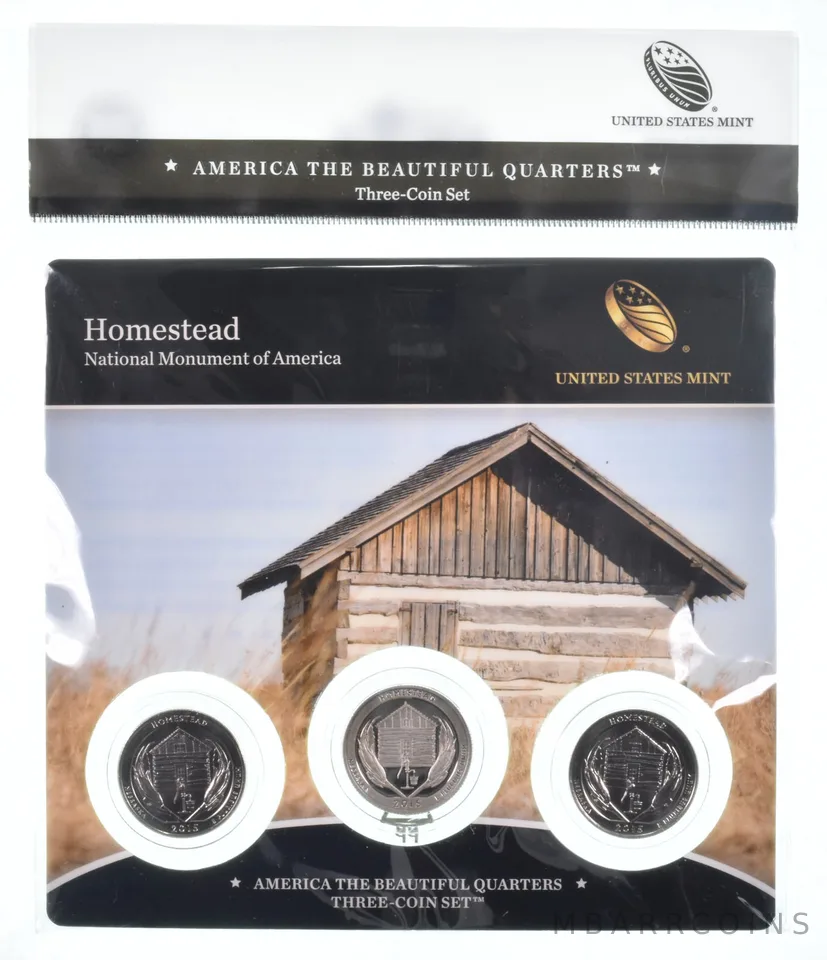 2015 Homestead National Park PDS ATB 3 Quarter Coin Set Unc BU Proof