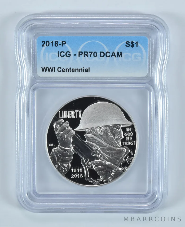 2018-P World War I Commemorative Silver Dollar PR70 DCAM ICG