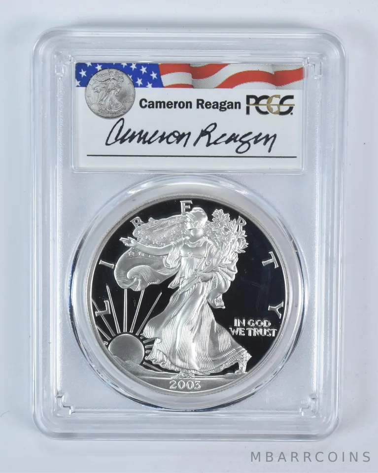 2003-W American Silver Eagle Cameron Reagan Signed PR69 DCAM PCGS
