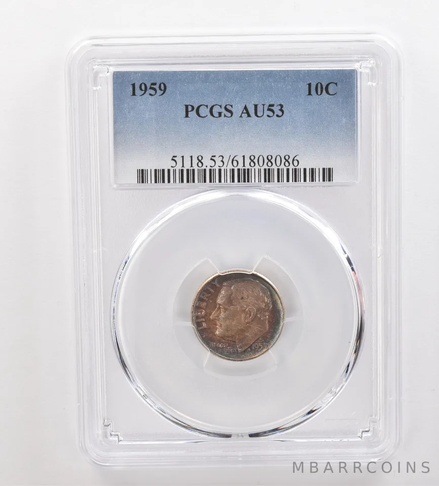 1959 Roosevelt Dime AU53 PCGS Beautiful Tone *3318