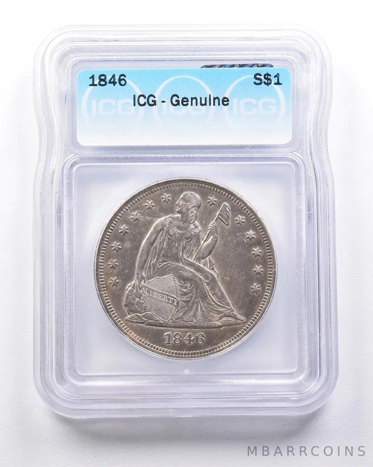 Genuine 1846 Seated Liberty Silver Dollar ICG *6241