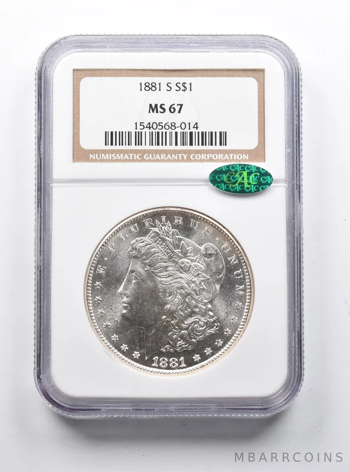 MS67 1881-S Morgan Silver Dollar CAC NGC *1222