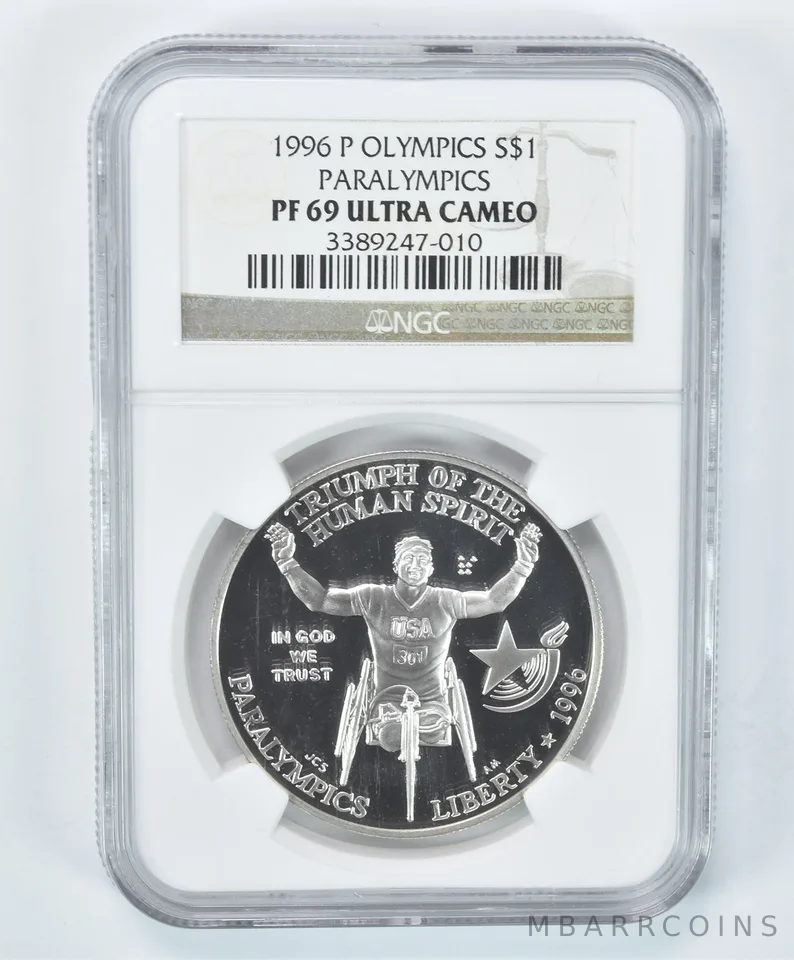 1996-P Paralympics Commemorative Silver Dollar PF69 UCAM NGC Brown Label