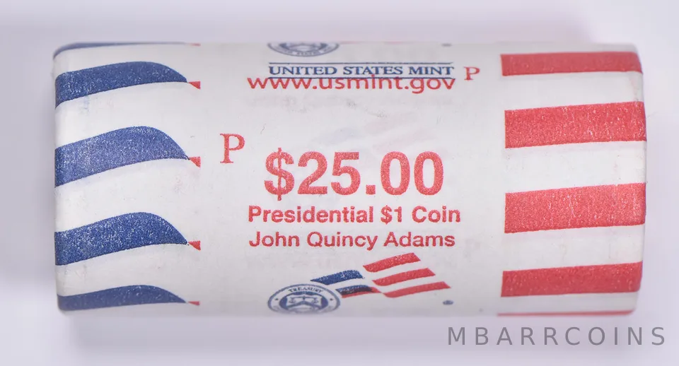2008-P John Q. Adams Presidential $1 Coin Roll of $25 Unc US Mint BU