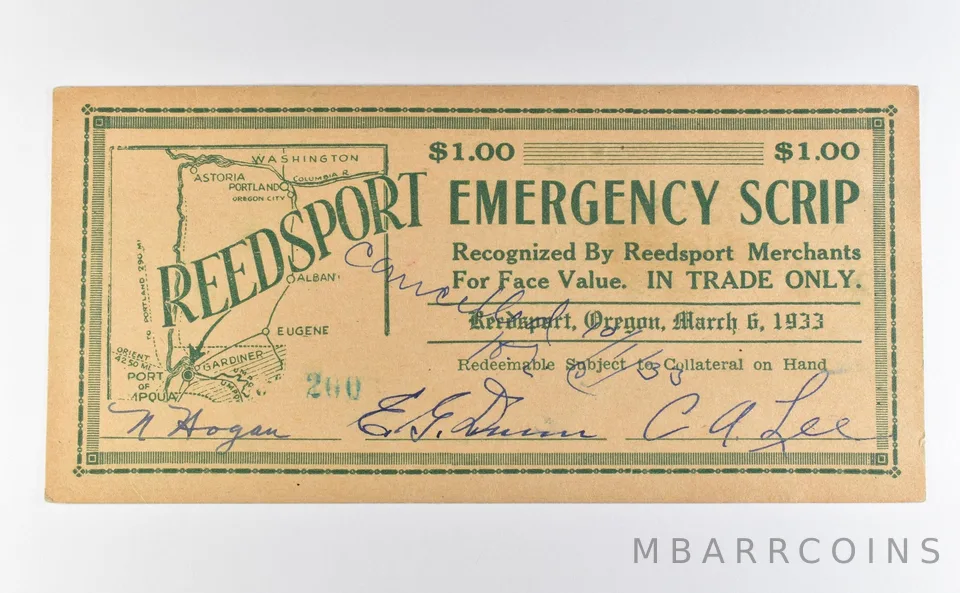 1933 $1 Reedsport OR Emergency Scrip *9762