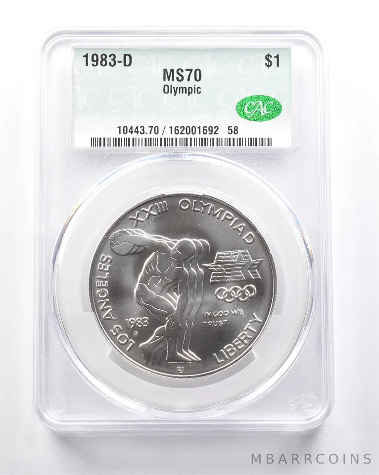 MS70 1983-D Olympic Discus Commemorative Dollar CAC CACG *6276