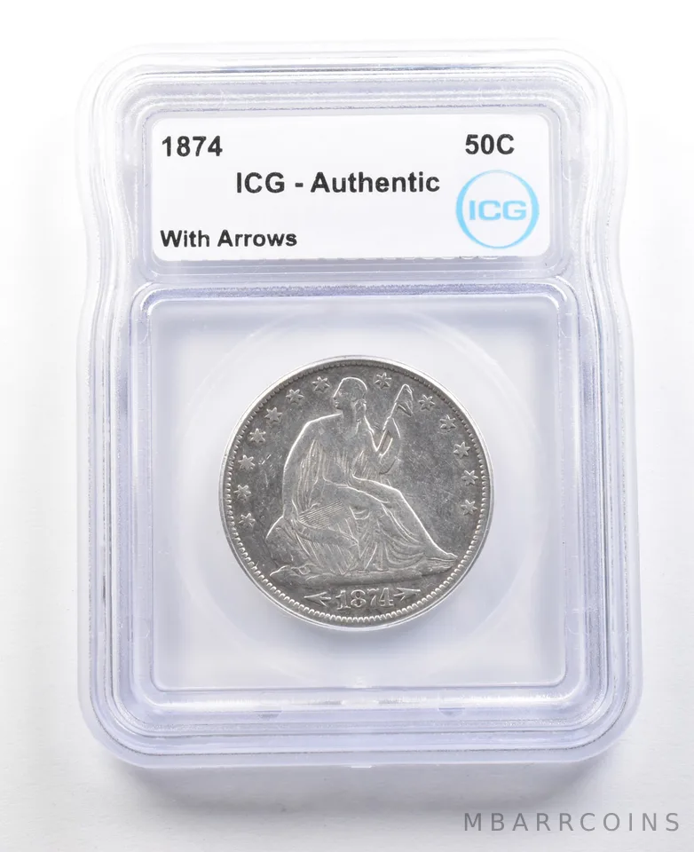 1874 Seated Liberty Half Dollar With Arrows Authentic ICG *3610