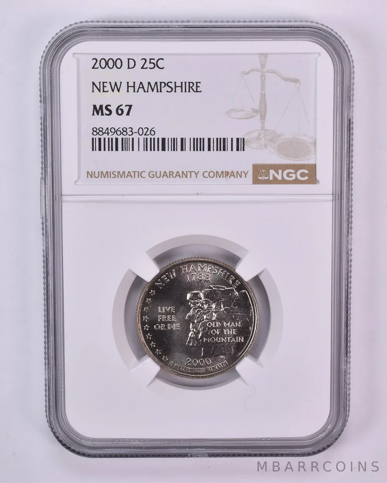 2000-D Washington State Quarter New Hampshire MS67 NGC Brown Label