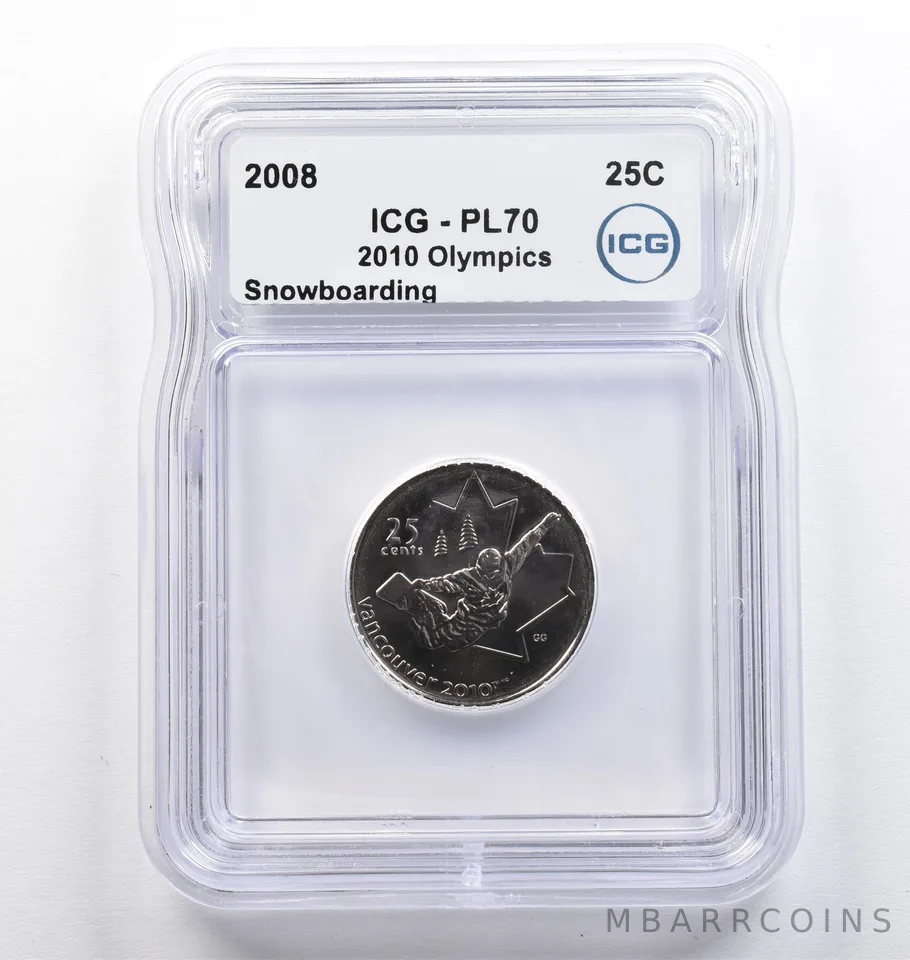 2008 Canada 25 Cents 2010 Olympics Snowboarding PL70 ICG *9395