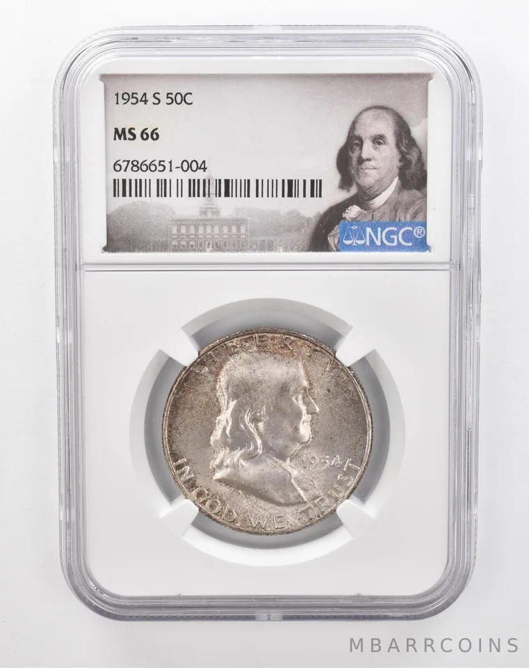 1954-S Franklin Half Dollar MS66 NGC Beautiful Tone *2833