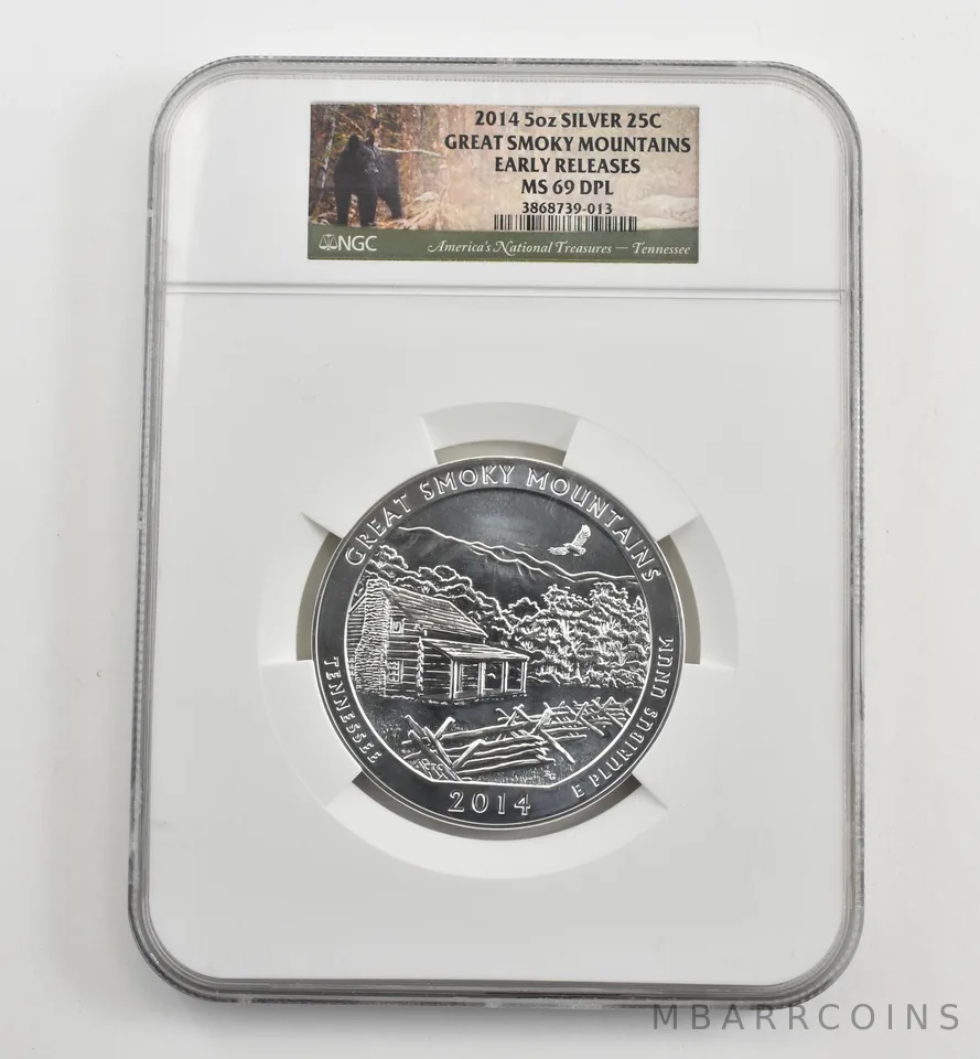 2014 5 Oz Silver Quarter ATB Great Smoky Mountains ER MS69 DPL NGC *1658