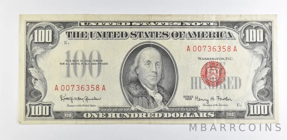 1966 $100 US Legal Tender Note Red Seal a9903
