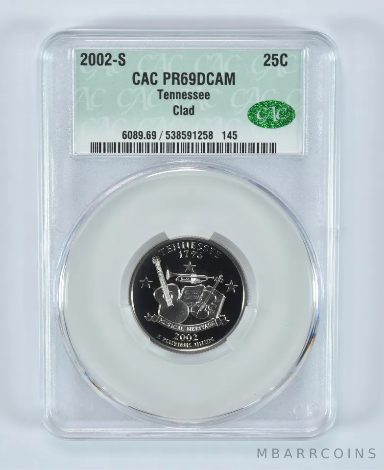 2002-S State Quarter Tennessee Clad PR69 DCAM CAC CACg