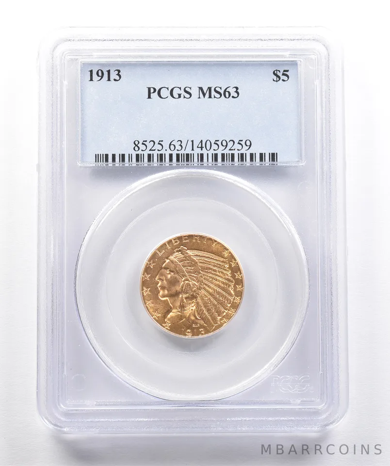 1913 $5 Indian Head Gold Half Eagle MS63 PCGS PQ *7415