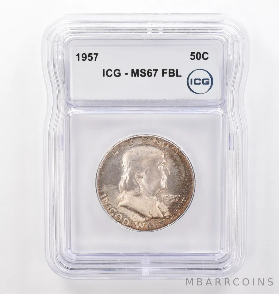 1957 Franklin Half Dollar MS67 FBL ICG Peripheral Tone *6206