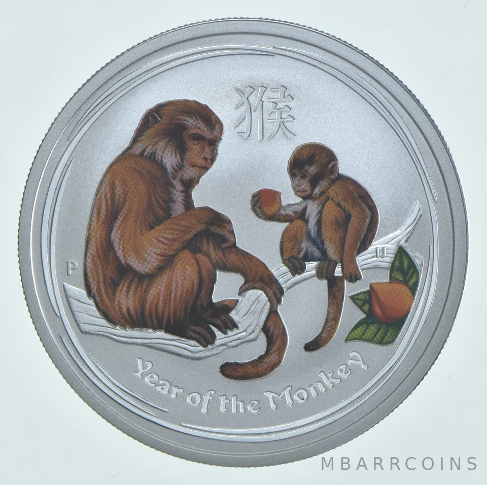 2016 Australia 50 Cents Silver Year Of The Monkey Lunar Colorized 1/2 Oz