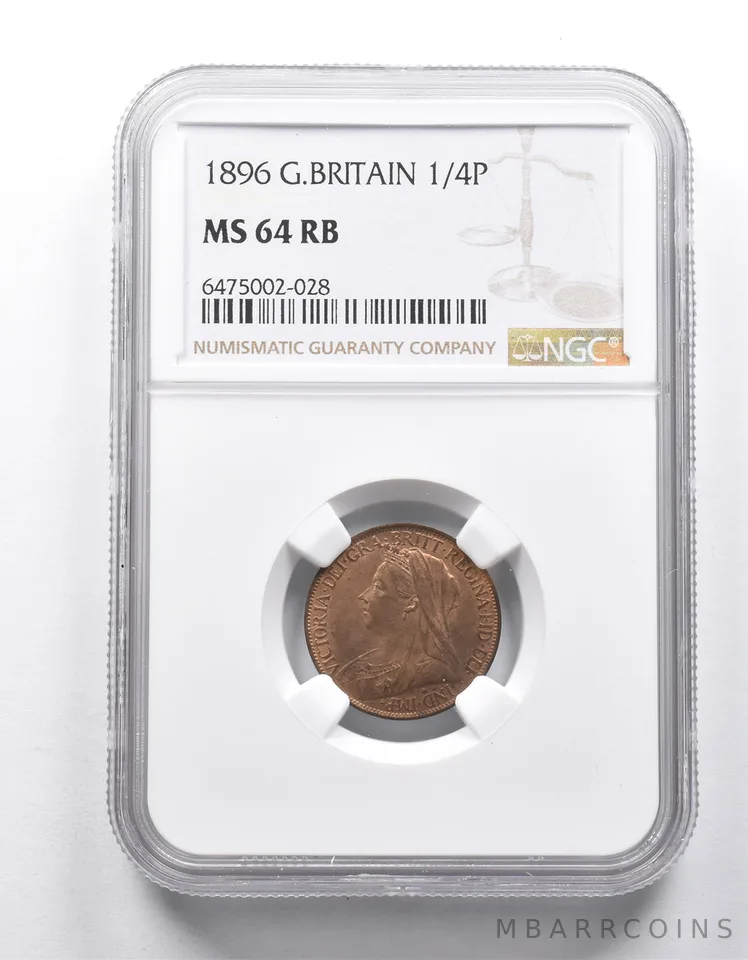 MS64 RB 1896 Great Britain 1/4 Penny NGC a9976