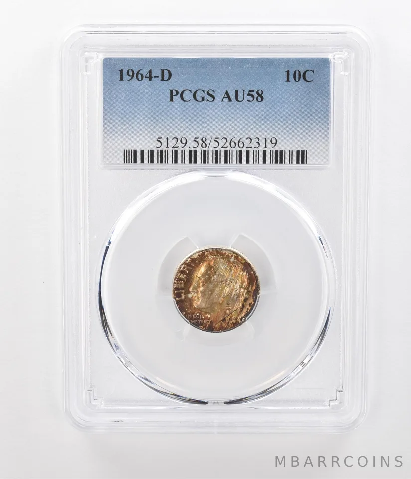 1964-D Roosevelt Dime AU58 PCGS Beautiful Tone *1066