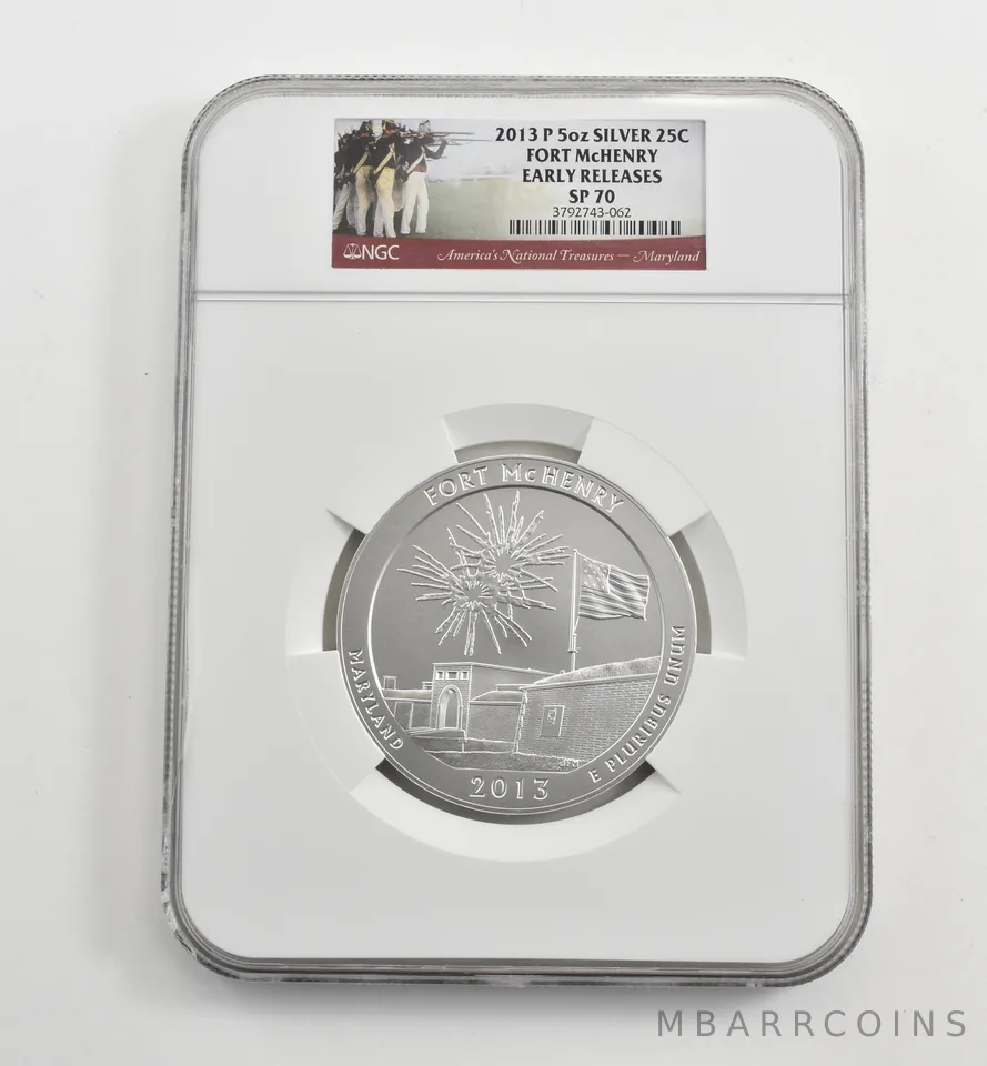 2013-P 5 Oz Silver Quarter America The Beautiful Fort McHenry ER SP70 NGC *1608