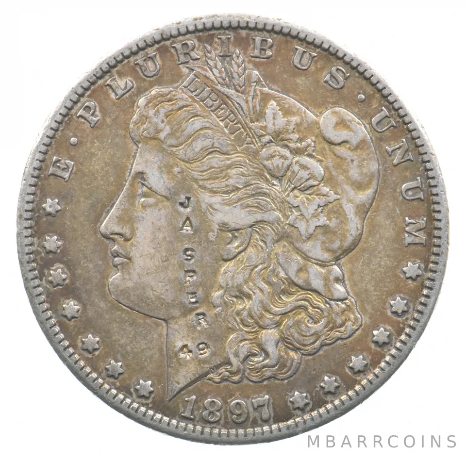 1897-S Morgan Silver Dollar Jasper Counterstamped 1949 *7575