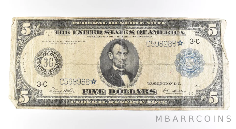 1914 $5 Philadelphia PA FRN Star Note Large Note Blue Seal *2702