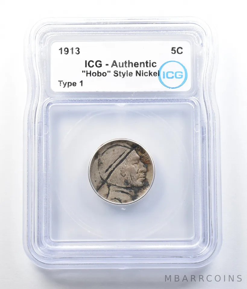 1913 Indian Head Buffalo Nickel Type 1 Hobo Nickel Authentic ICG *7850