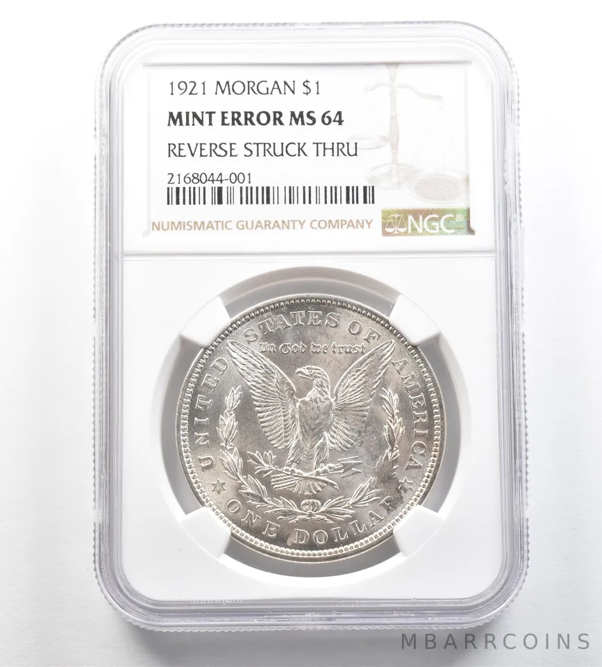 1921 Morgan Silver Dollar Mint Error Reverse Struck Thru MS64 NGC *7173