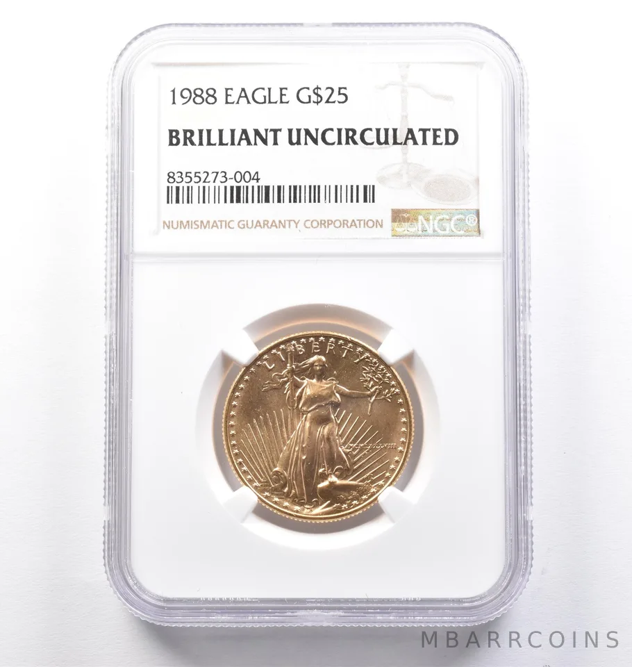 1988 $25 American Gold Eagle 1/2 Oz Gold BU NGC a2479